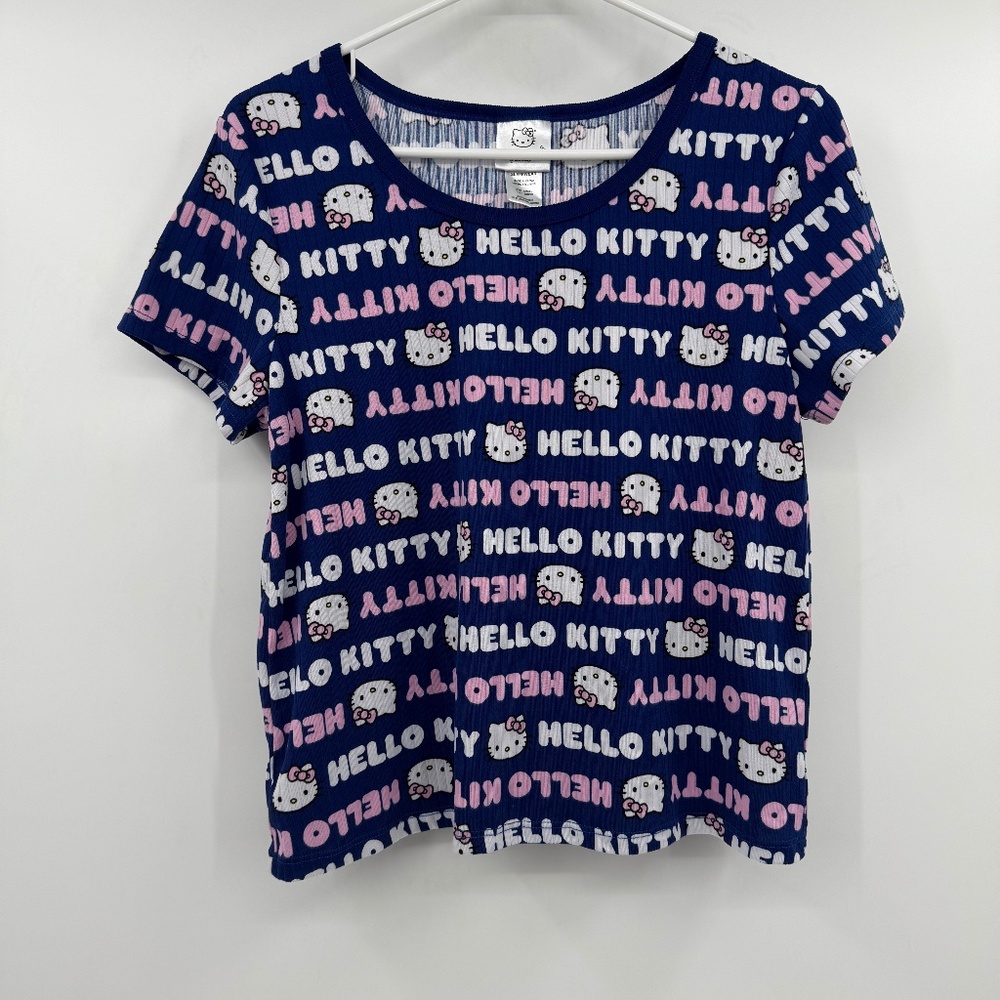Sanrio Hello Kitty Top Women Small Blue Sleepwear Short Sleeve All Over Print